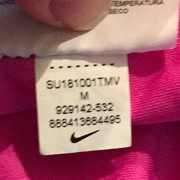 Nike Womens Top Dri Fit Bright Pink Gray Short Sleeve Button Front Nike Swoosh M - Picture 8 of 8